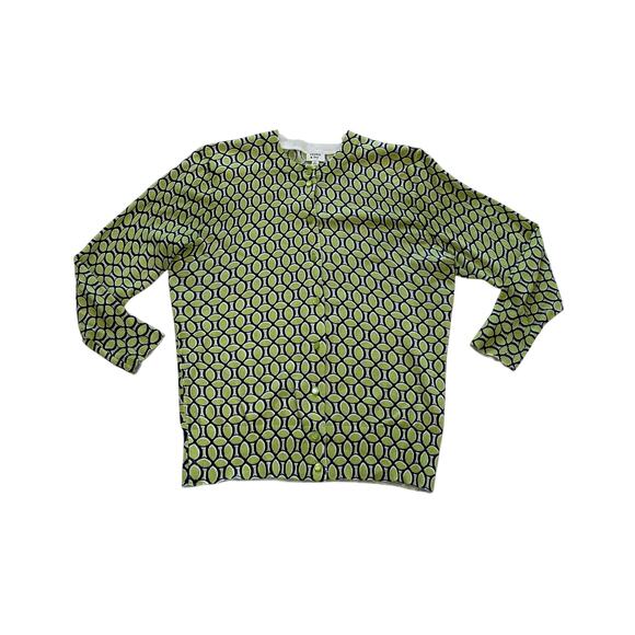 Crown & Ivy Navy & Green Geometric Print Cotton Blend 3/4 Sleeve Cardigan, S - Picture 7 of 12